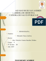 Universidad Mayor de San Andres Carrera de Medicina Catedra de Salud Publica Ii