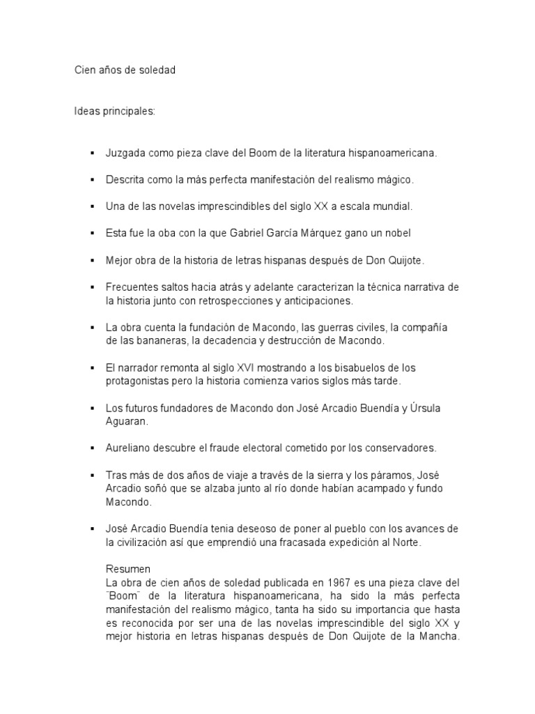 Cien años de soledad resumen Agitación