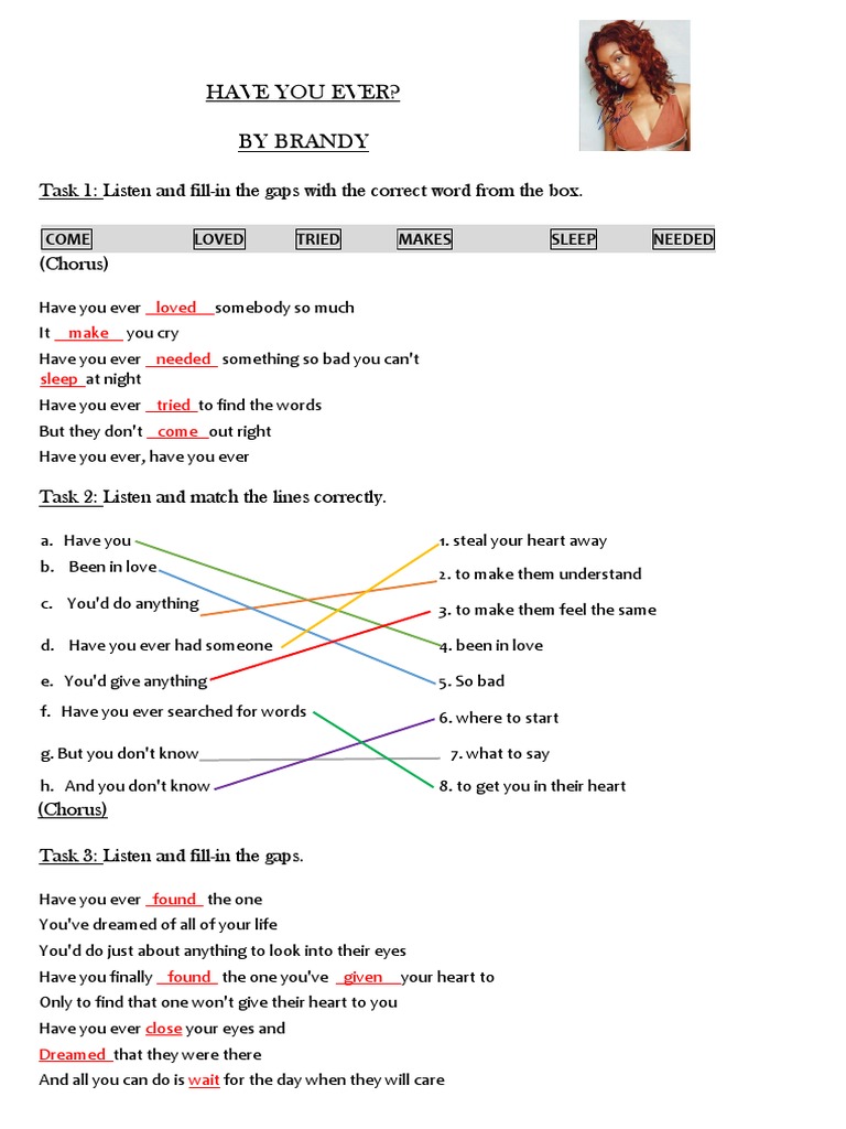 Song Have You Ever by Brandy PDF South America Grammar