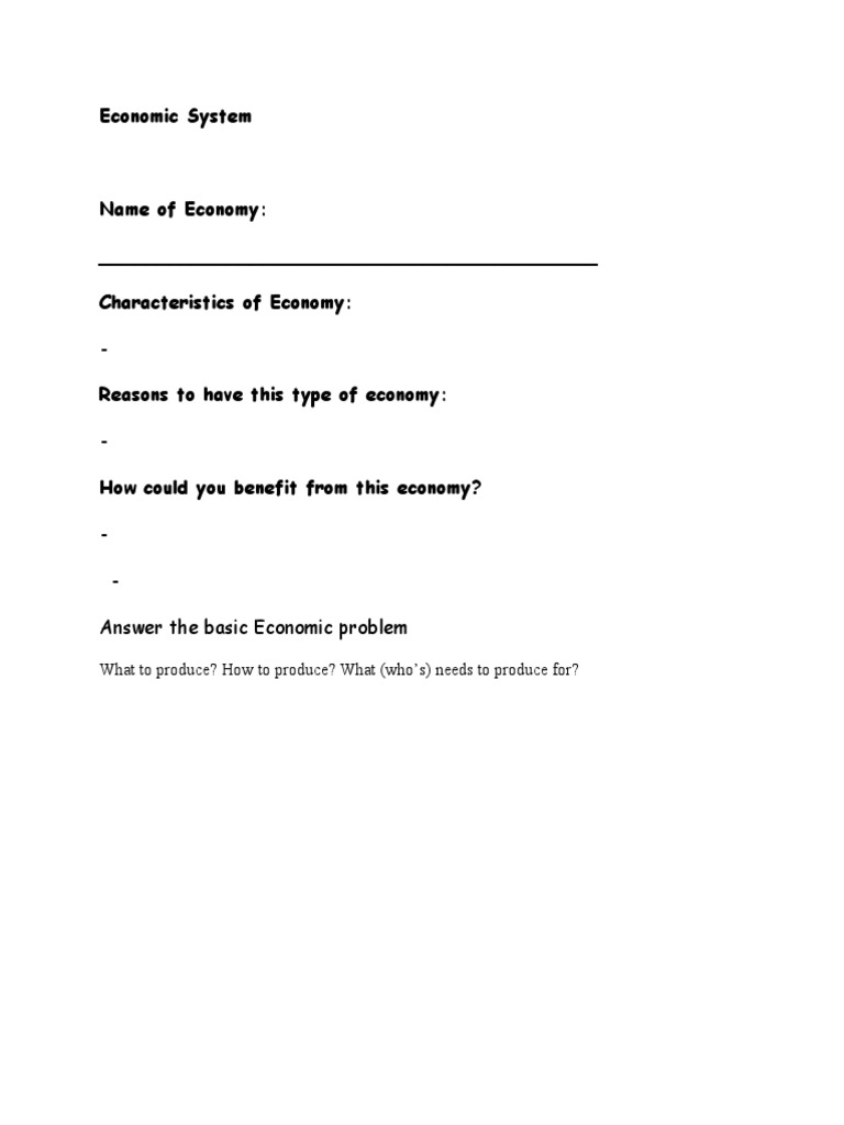 Economic System Answer The Basic Economic Problem Pdf Economic