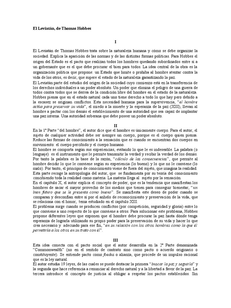 Hobbes Leviatan Resumen PDF Thomas Hobbes