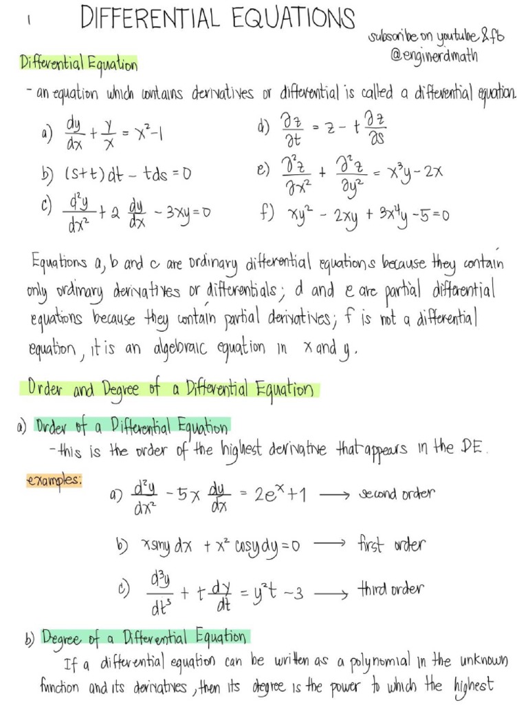 Differential Equations Notes PDF