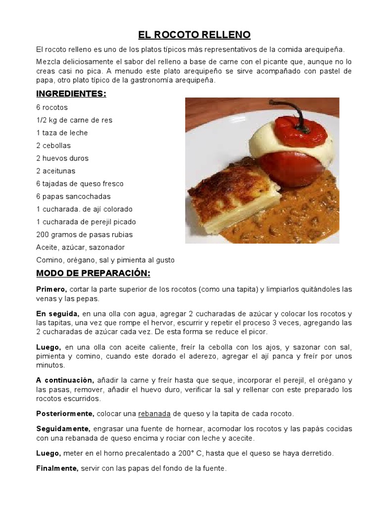 Ingredientes y preparación del rocoto relleno | PDF