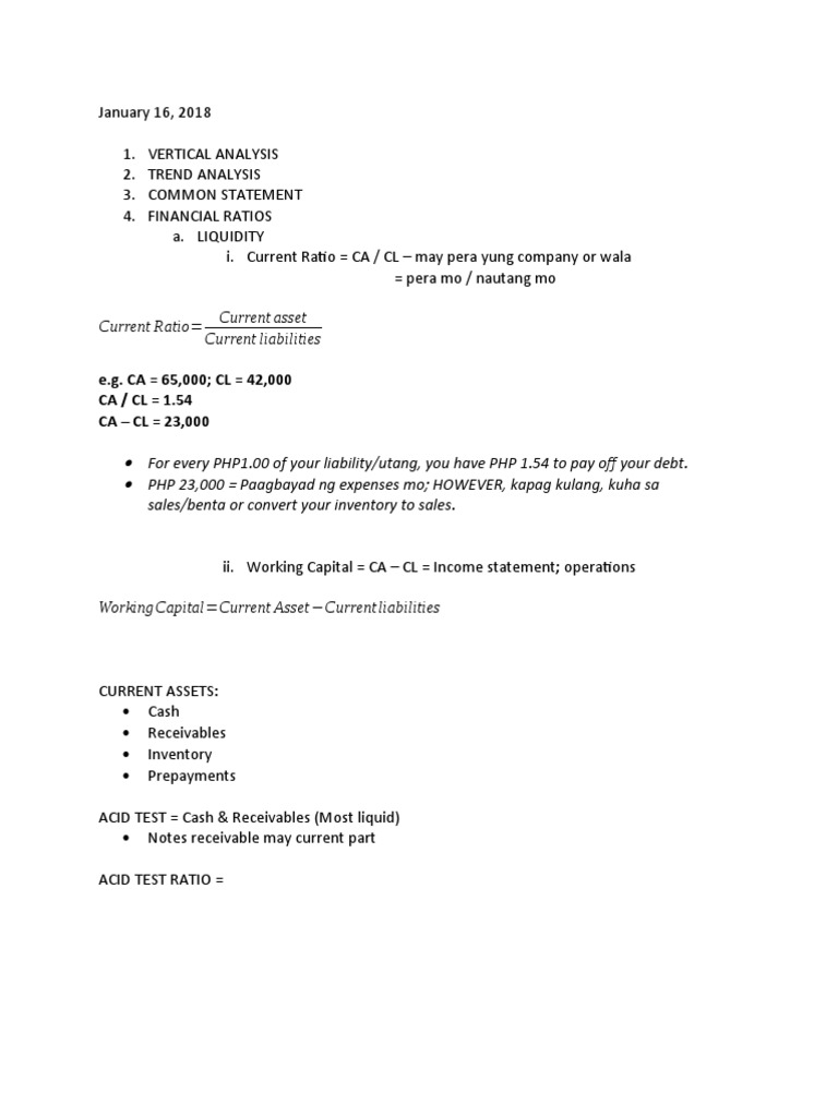 Current Ratio Current Asset Current Liabilities: E.G. CA 65,000 CL ...