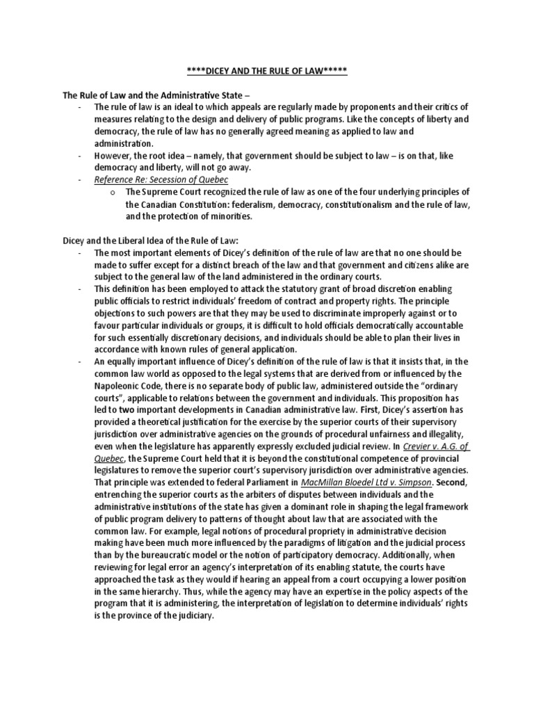 Dicey and The Rule of Law PDF Rule Of Law Court System Of Canada