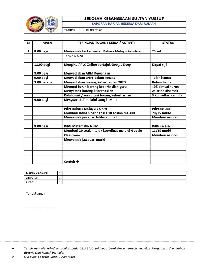 Sekolah Kebangsaan Sultan Yussuf Tarikh 18 03 2020