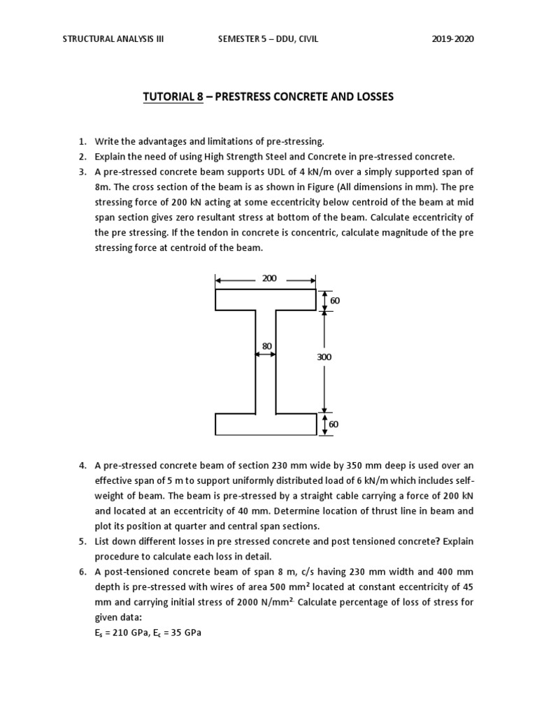 Tutorial 8 Prestress Concrete and Losses | PDF | Prestressed Concrete ...