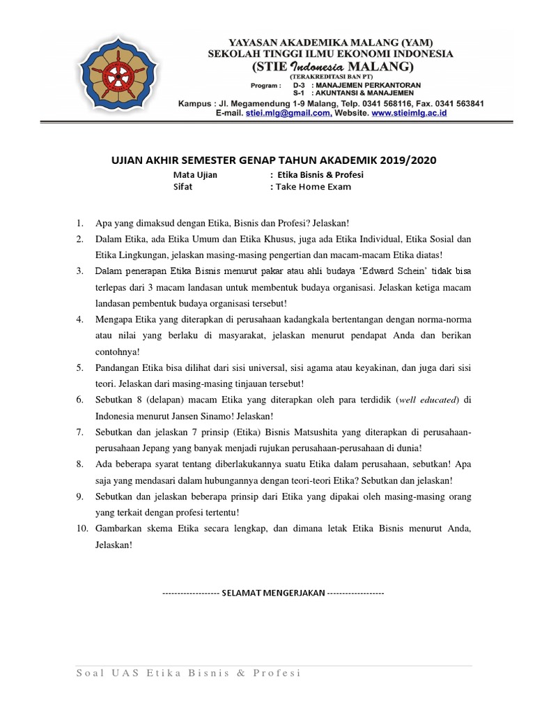 Soal Uas Etika Bisnis Profesi Pdf