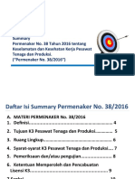 Summary Permenaker 38 Tahun 2016 Tentang