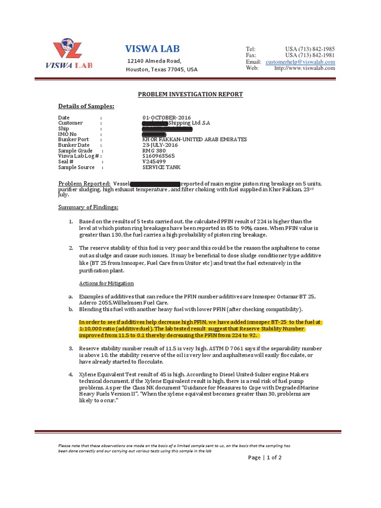 Fuel Analysis Report for Propel Progress | PDF | Fuel Oil | Gas ...