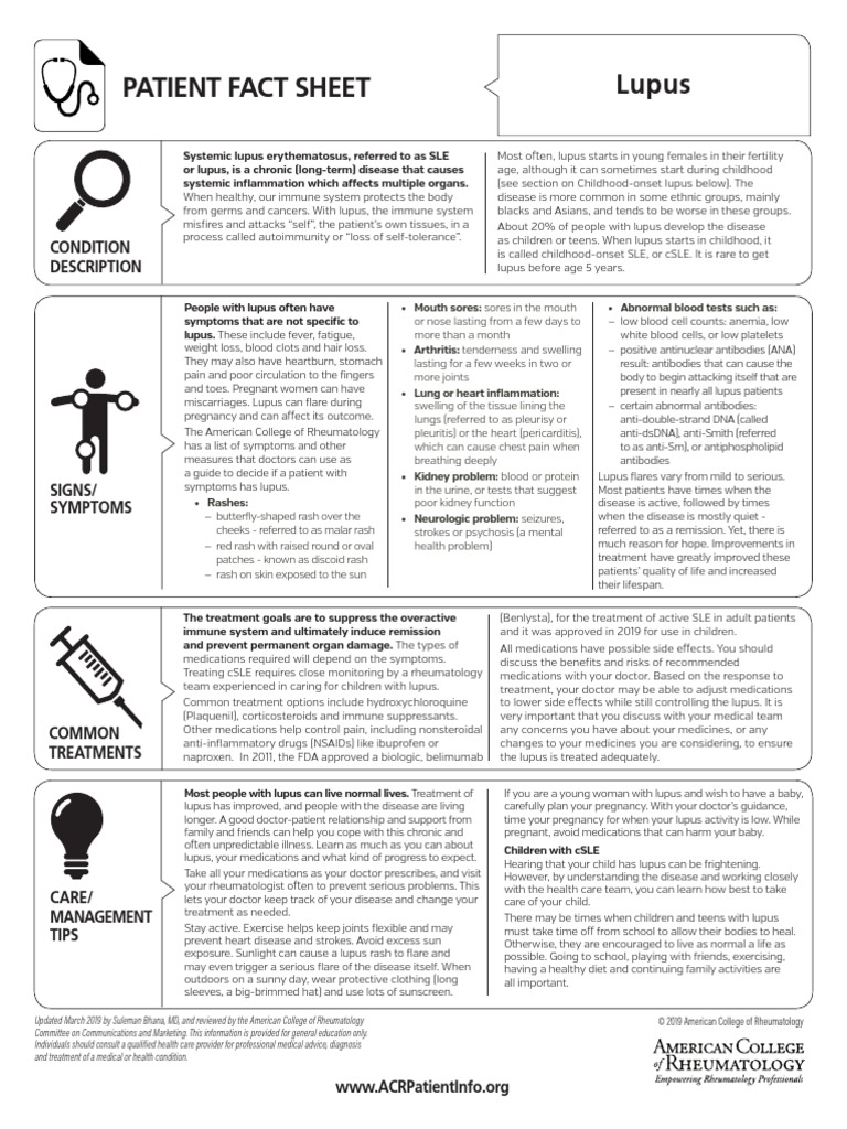 Lupus fact sheet pdf systemic lupus erythematosus medicine