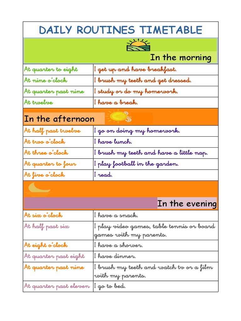 Daily Routine Timetable Overview | PDF | Language Arts & Discipline