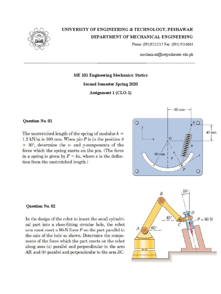 ME 101 Statics Assignment Spring 2020 | PDF | Technology & Engineering