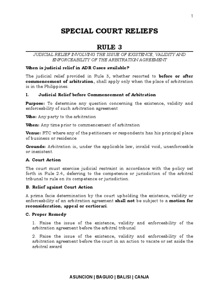 Special Court Reliefs Rule 3 PDF Arbitration Discovery (Law)