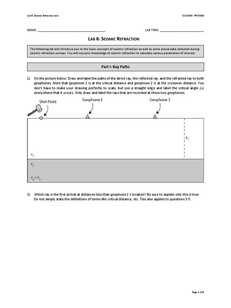 Seismic Refraction Lab Pdf Distance Equations