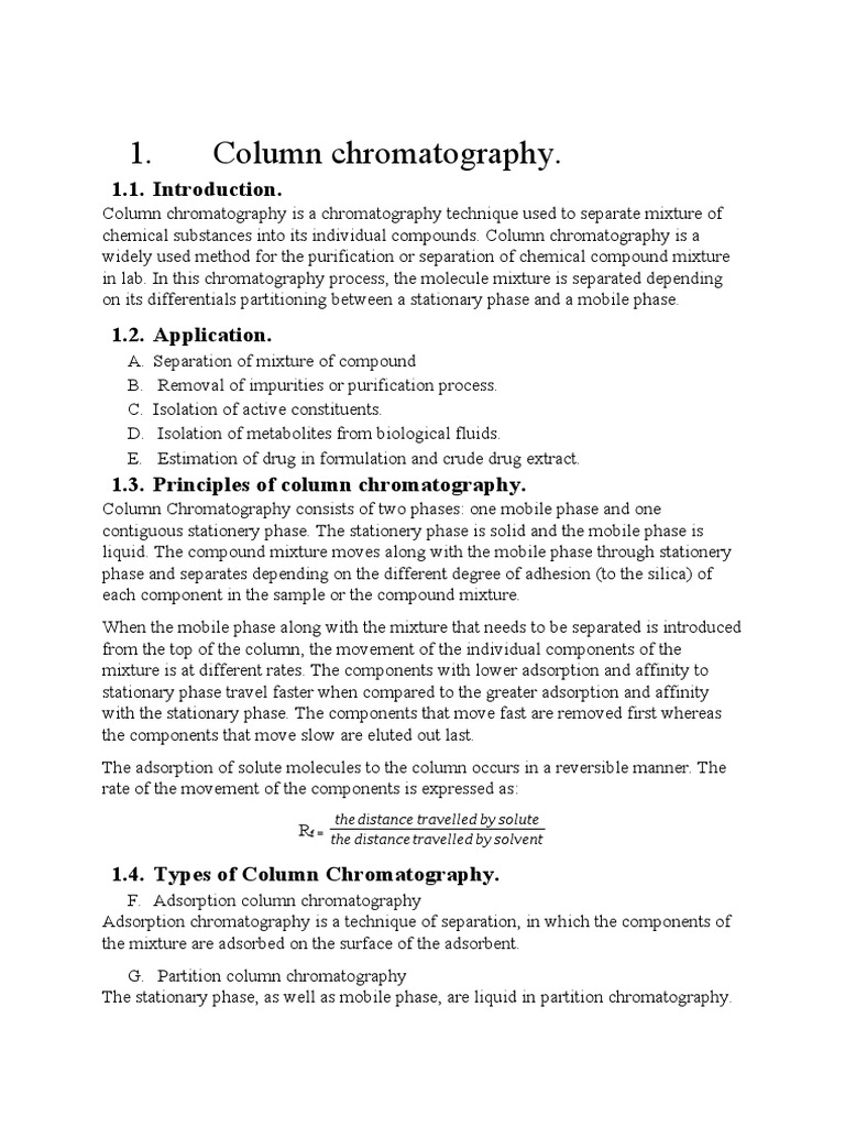 Column Chromatography. Thedistance Travelled by Solute The Distance