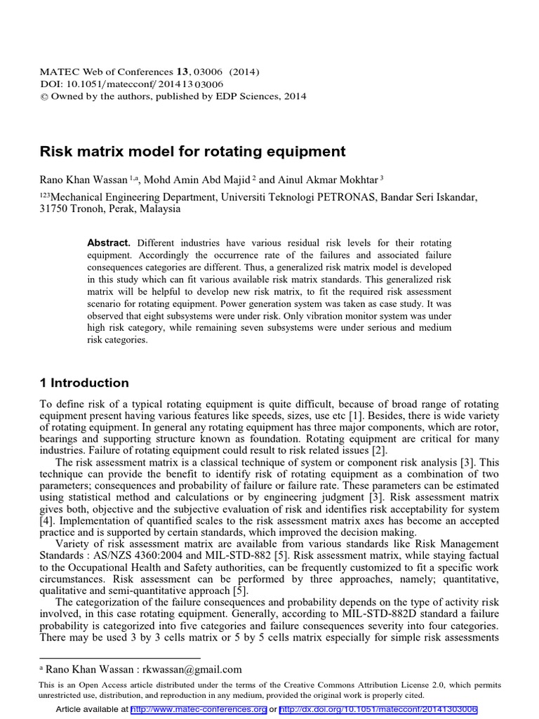 Generalized Risk Matrix for Rotating Equipment | PDF | Risk Assessment ...