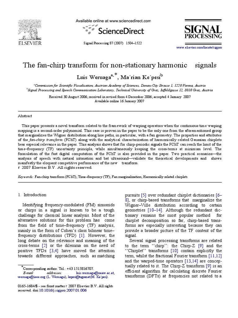 The Fan Chirp Transform For Non Stationary Harmonic Signals Fourier Transform Mathematical Analysis