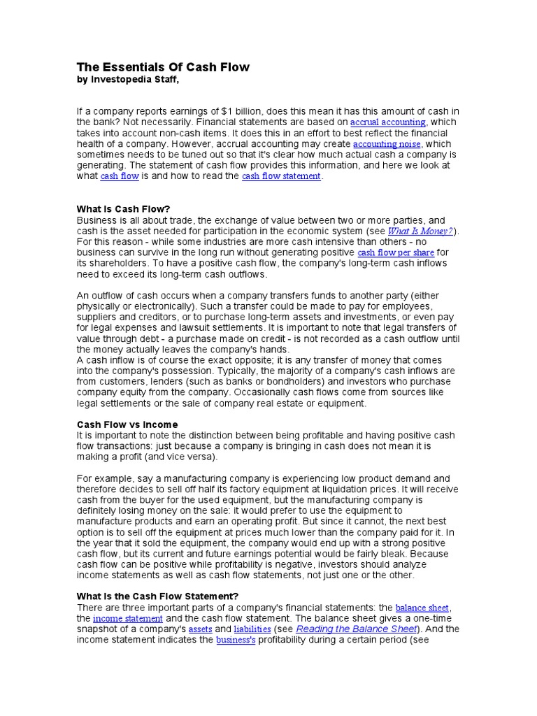 The Essentials of Cash Flow | PDF | Cash Flow Statement | Expense