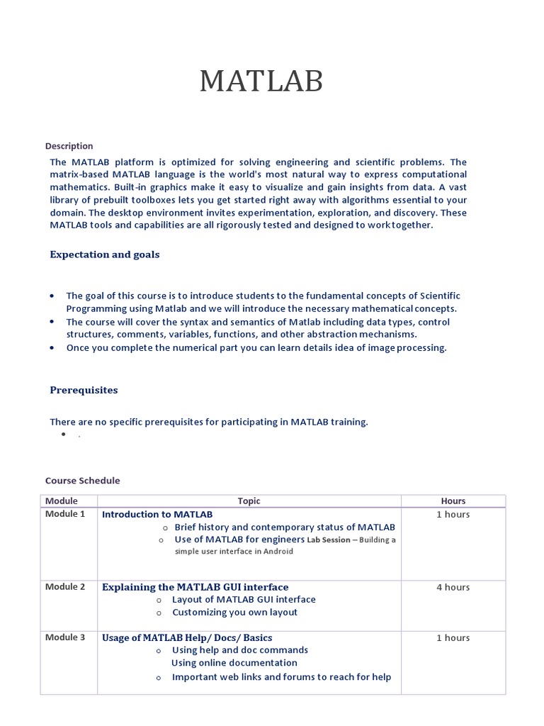 Matlab Expectation and Goals PDF Matlab Modular Programming