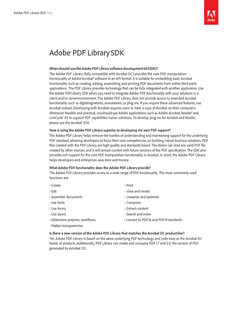 Adobe PDF Library SDK | PDF | Library (Computing) | Digital Technology