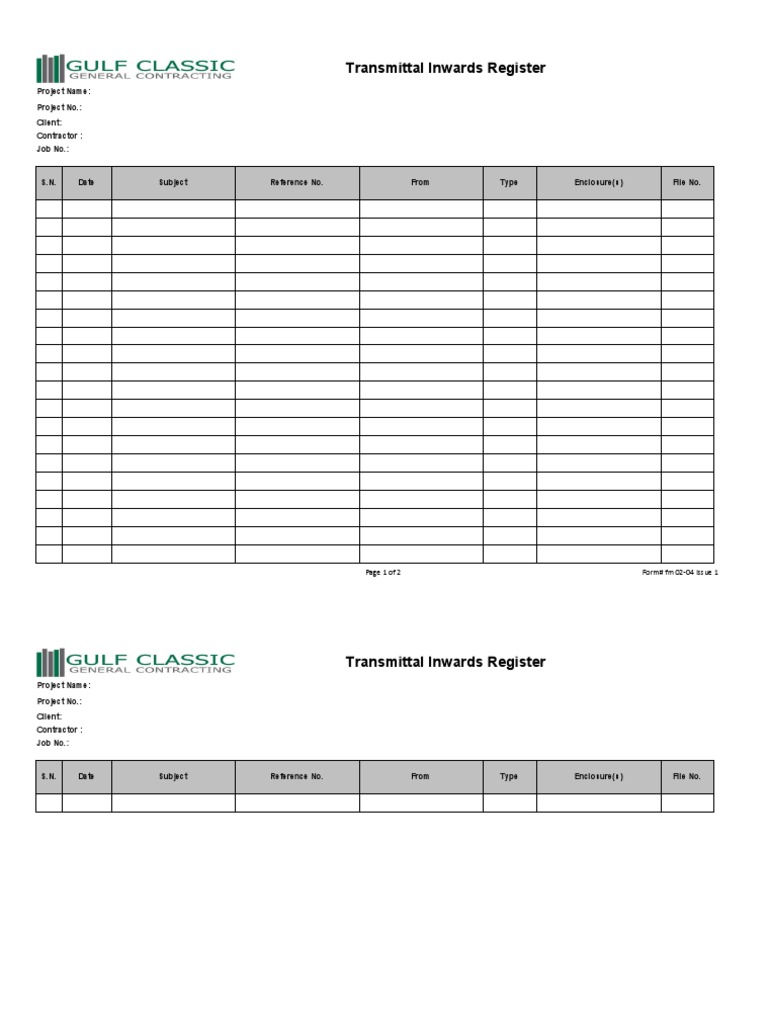 Transmittal Inwards Register Form | PDF | Finance & Money Management | Law