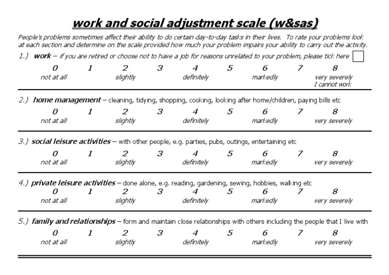 Work and Social Adjustment Scale (W&sas) PDF