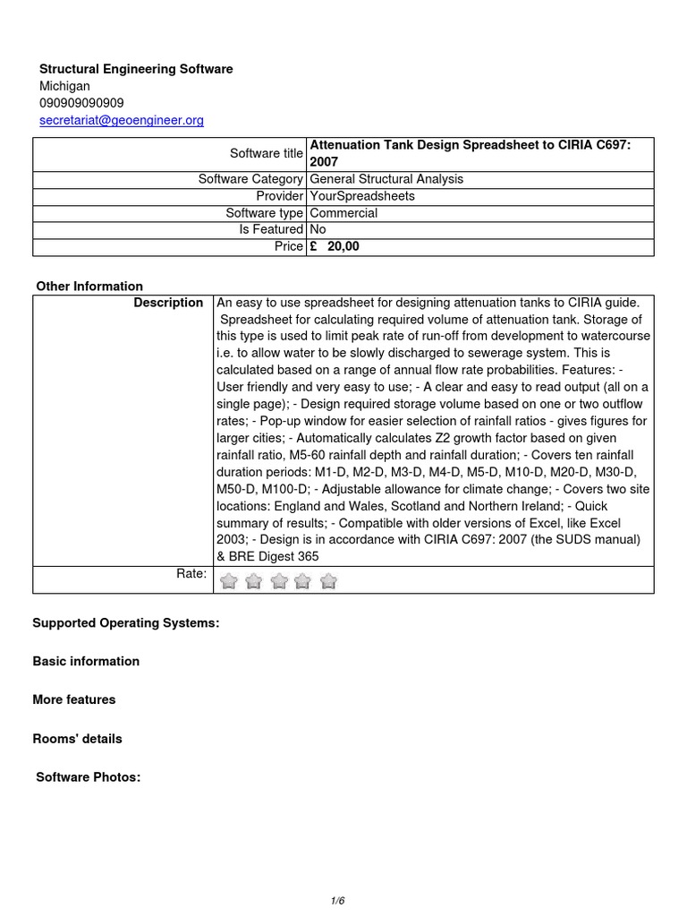 Software Attenuation Tank Design Spreadsheet To CIRIA C697 2007 PDF