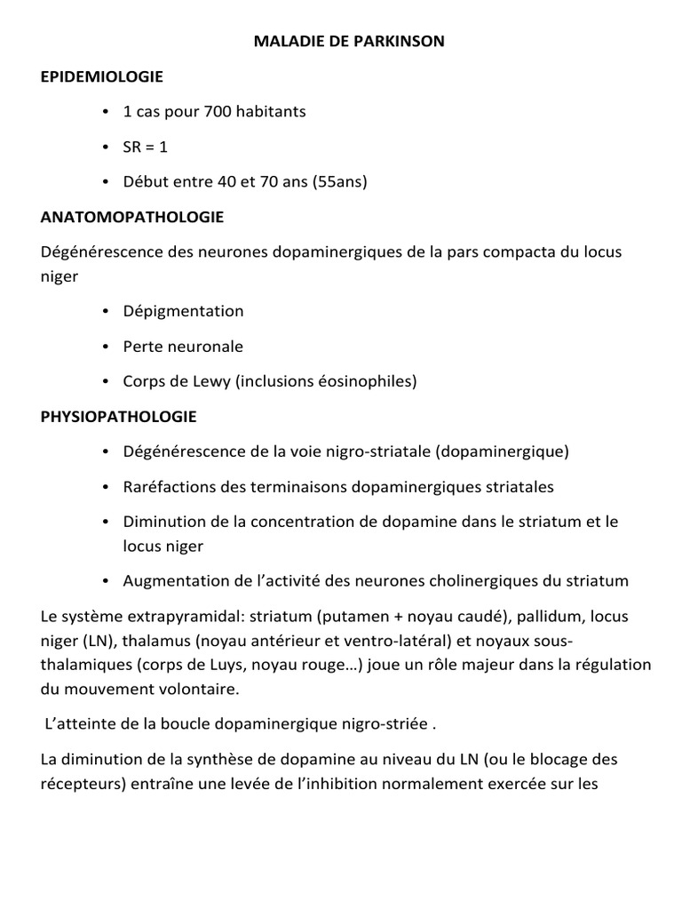 Physiopathologie de la maladie de Parkinson | PDF | Dopamine | Maladie ...