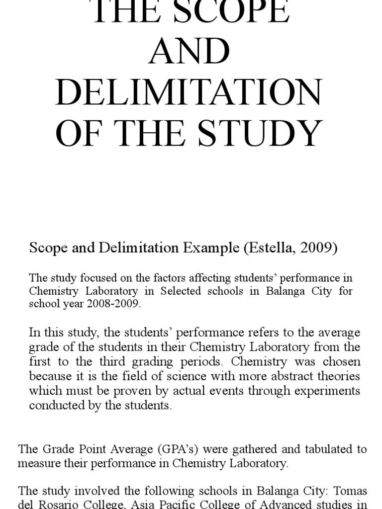 The scope and delimitation and sifgnificance of the study pdf