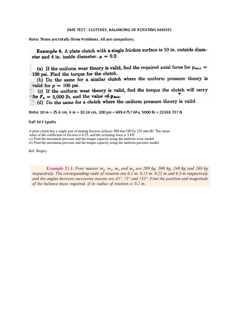 DME Test: Clutches & Rotating Masses | PDF | Teaching Methods & Materials