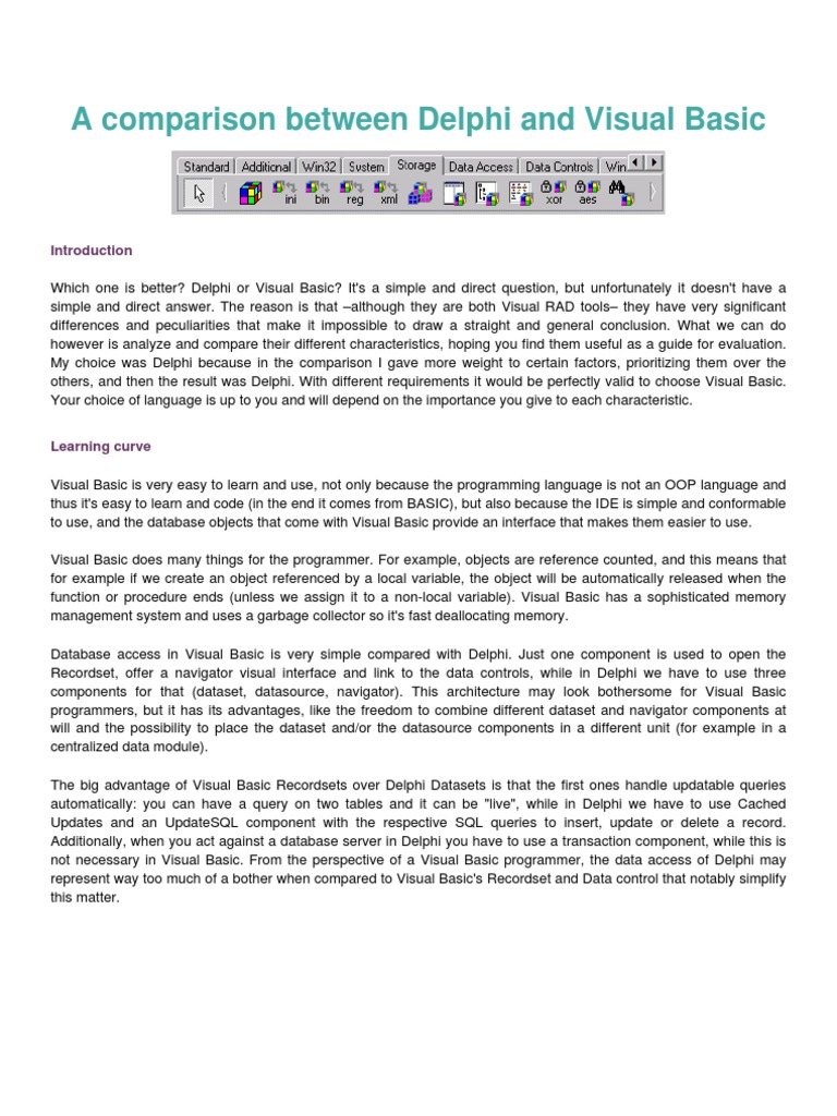 A Comparison Between Delphi and Visual Basic | PDF | Component Object ...