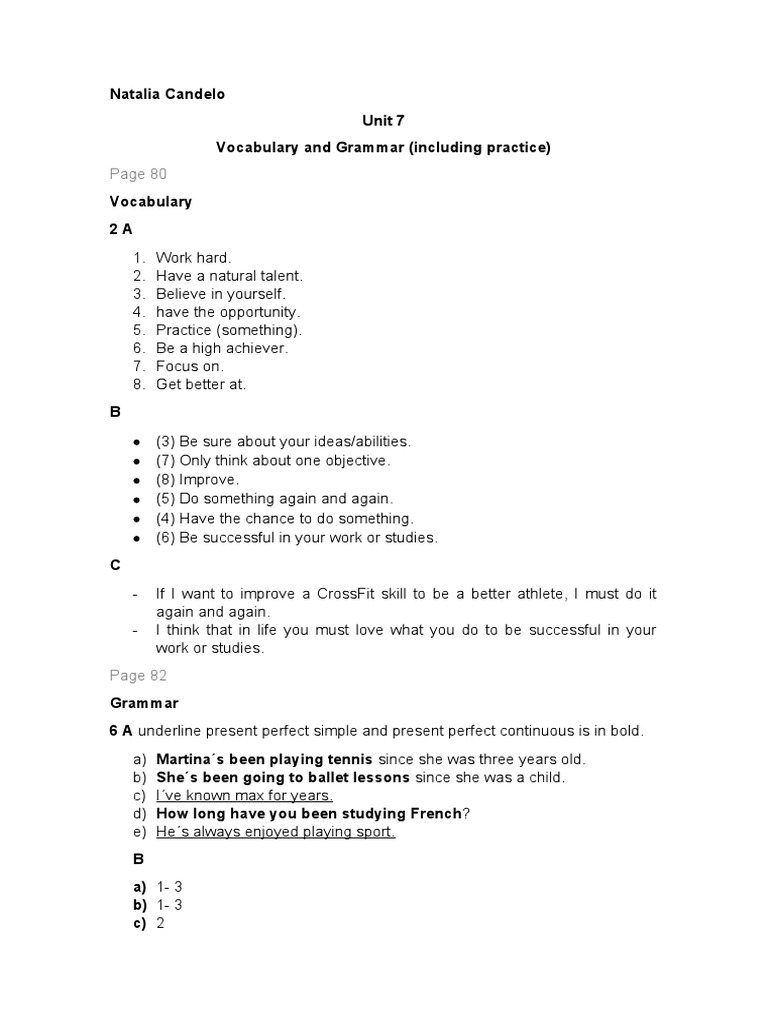 Vocabulary and Grammar Practice Guide | PDF | Learning | Psychological ...