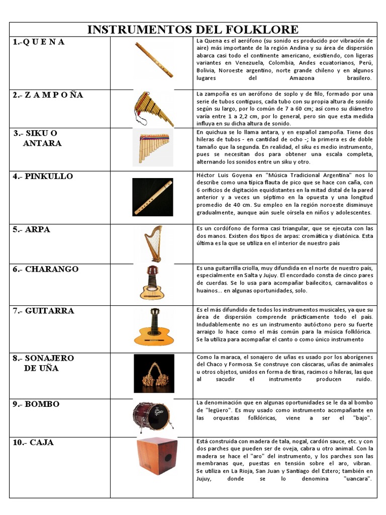 10 Instrumentos del Folklore Argentino | PDF | Sonido | Instrumentos ...