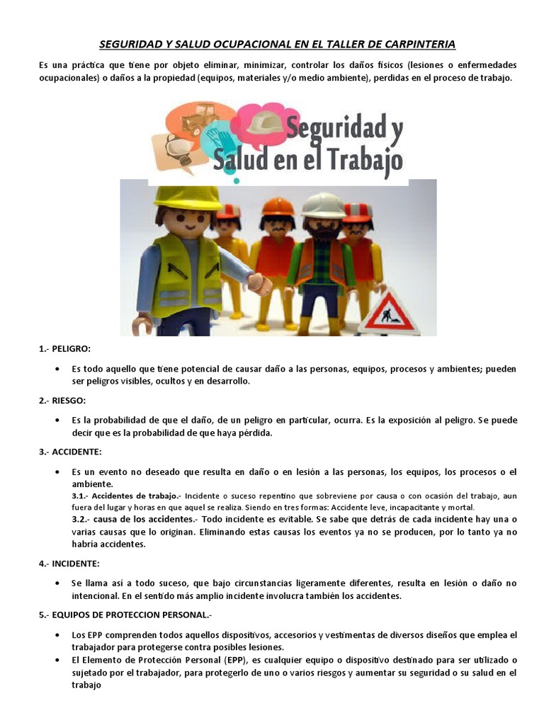 Seguridad y Salud Ocupacional en El Taller de Carpinteria | PDF | Seguridad  y salud ocupacional | Salud y bienestar, image size:768x1024