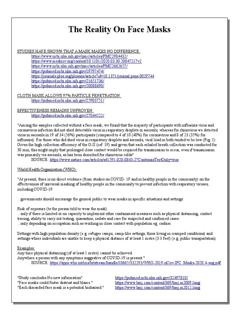 The Reality On Face Masks Pdf Transmission Medicine Influenza