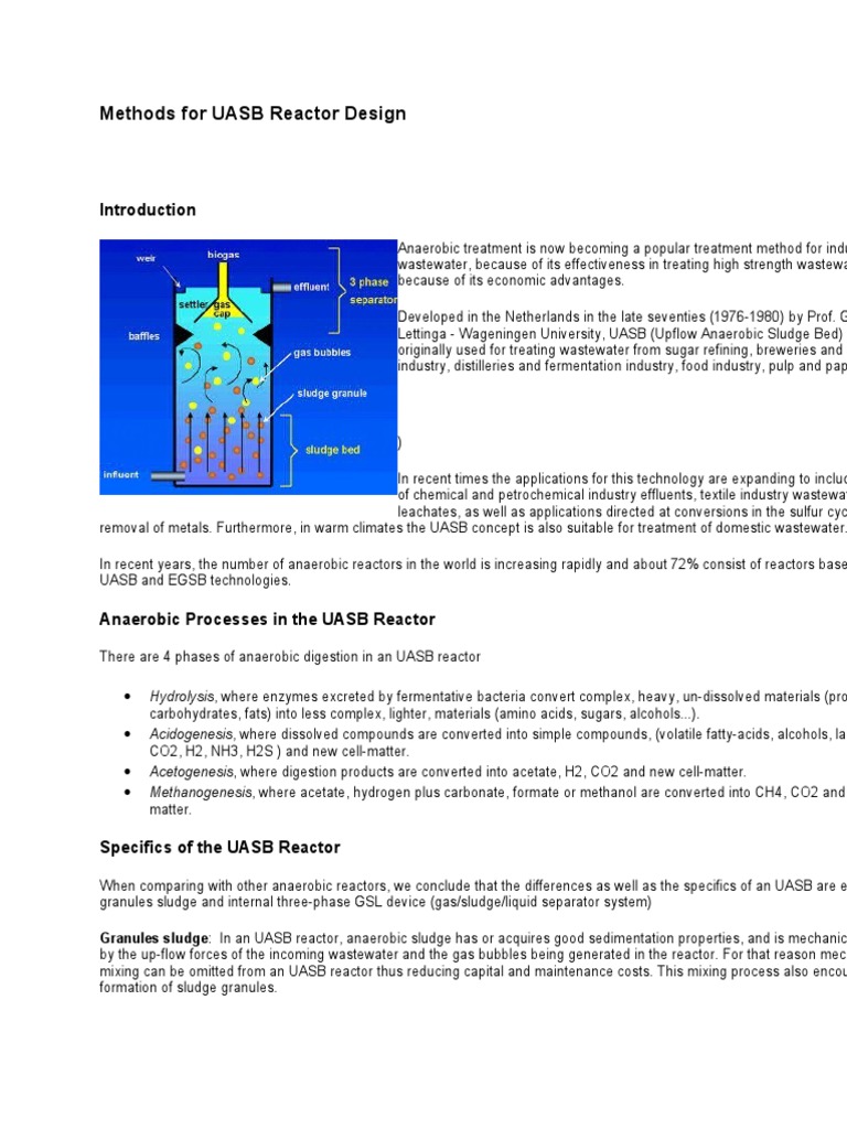 Methods For UASB Reactor Design | PDF | Anaerobic Digestion | Chemistry