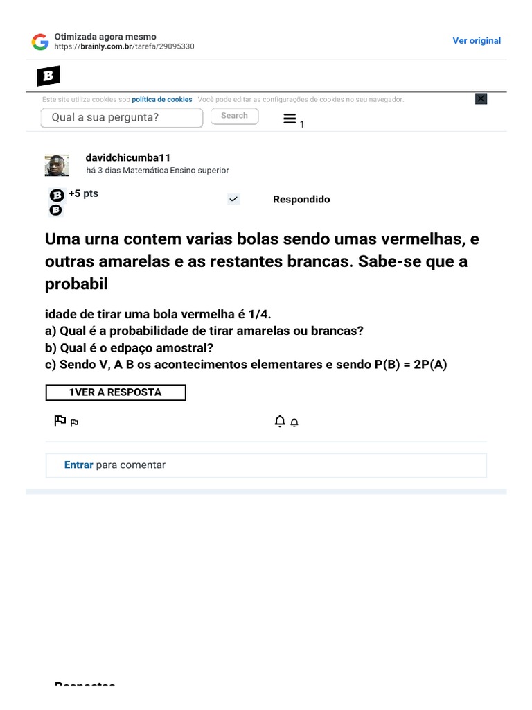 Uma Urna Contem Varias Bolas Sendo Umas Vermelhas, e Outras Amarelas e ...