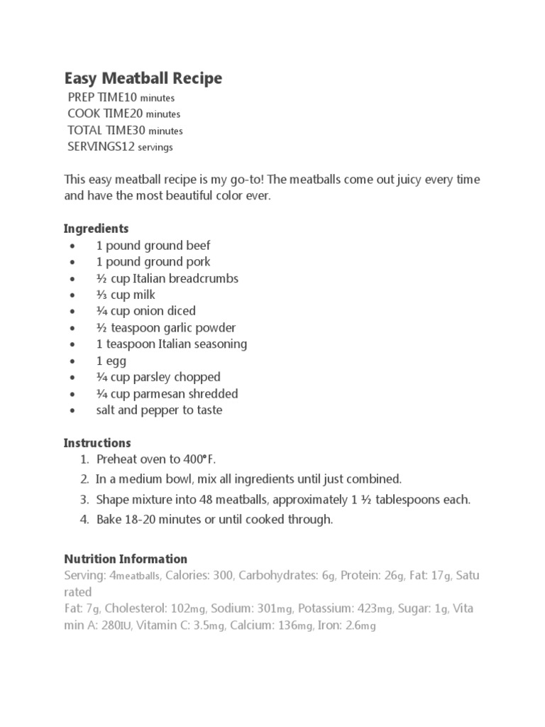 Easy Meatball Recipe | PDF