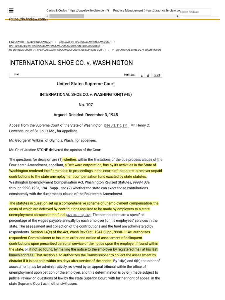 International Shoe V Washington – QNANCK