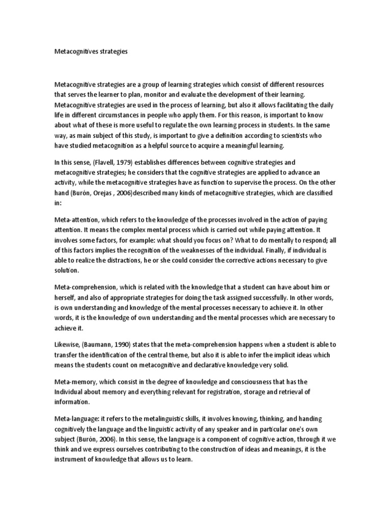 Metacognitives Strategies | PDF | Metacognition | Educational Psychology