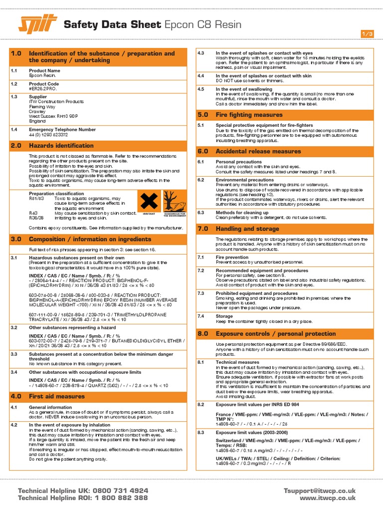 Safety Data Sheet Epcon C8 Resin PDF Toxicity Epoxy