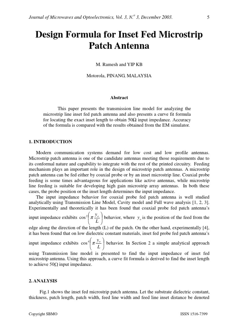 Design Formula For Inset Fed Micro Strip | PDF | Antenna (Radio ...