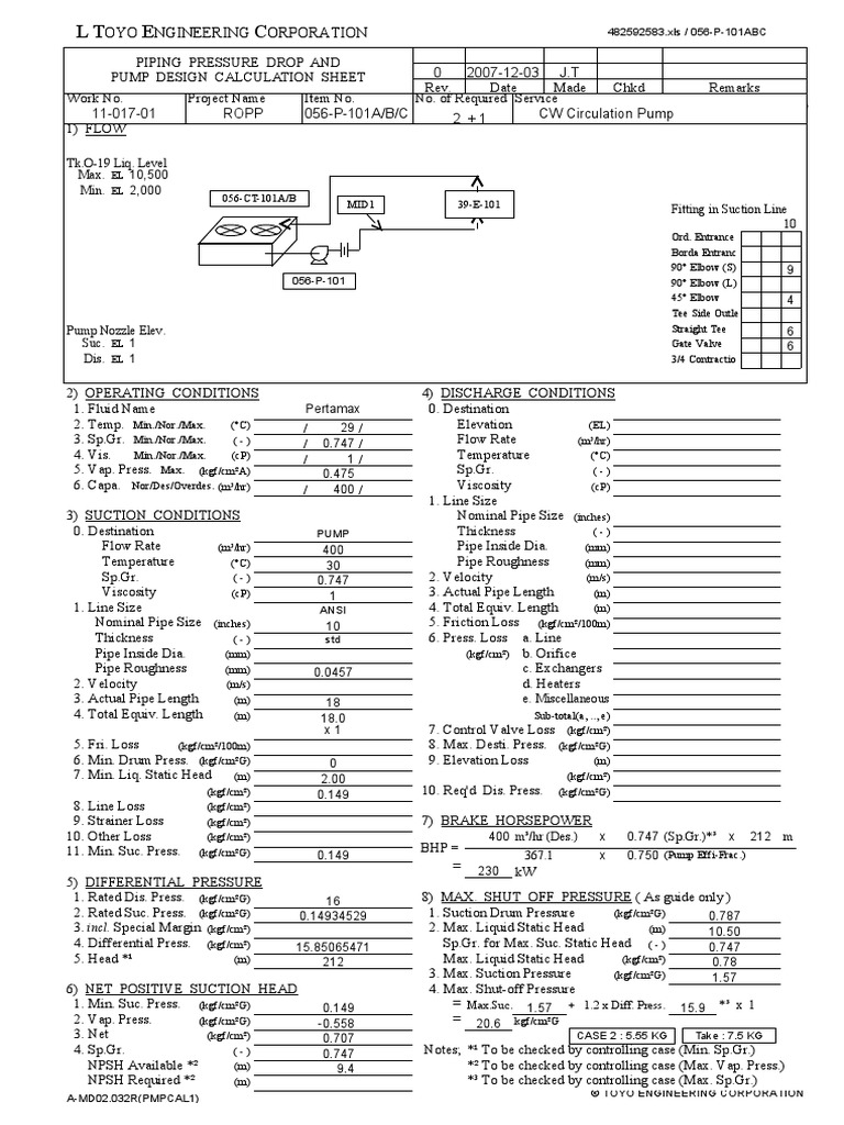 Pump Calc | PDF | Pipe (Fluid Conveyance) | Pump