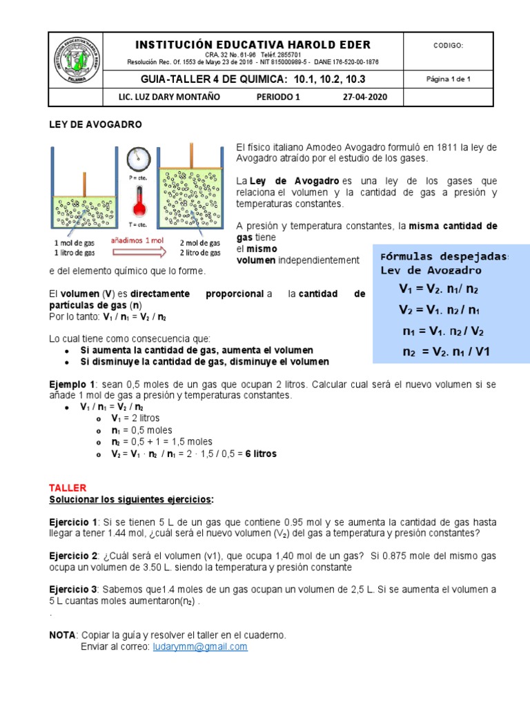 Ejercicios Resueltos Ley de Avogadro | PDF | Gases | Mole (Unidad)