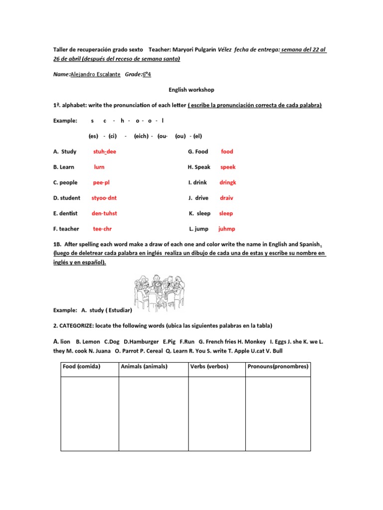 Taller de Inglés Grado Sexto | PDF | Idiomas