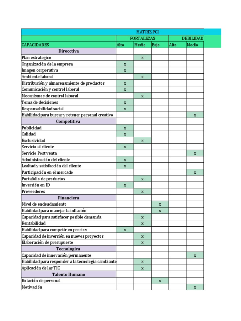 Matriz PCI: Análisis de Capacidades Empresariales | PDF | Economias ...