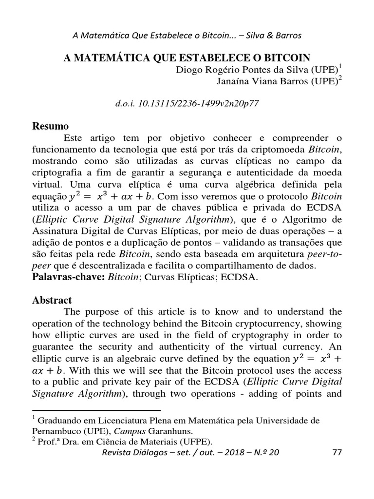 Matemática e Segurança do Bitcoin | PDF | Bitcoin | Criptografia de chave  pública