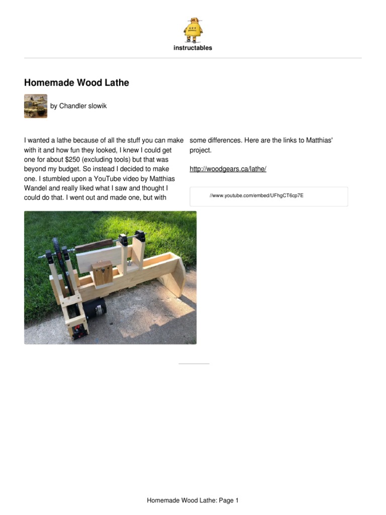 Homemade Wood Lathe: Instructables, PDF, Equipment