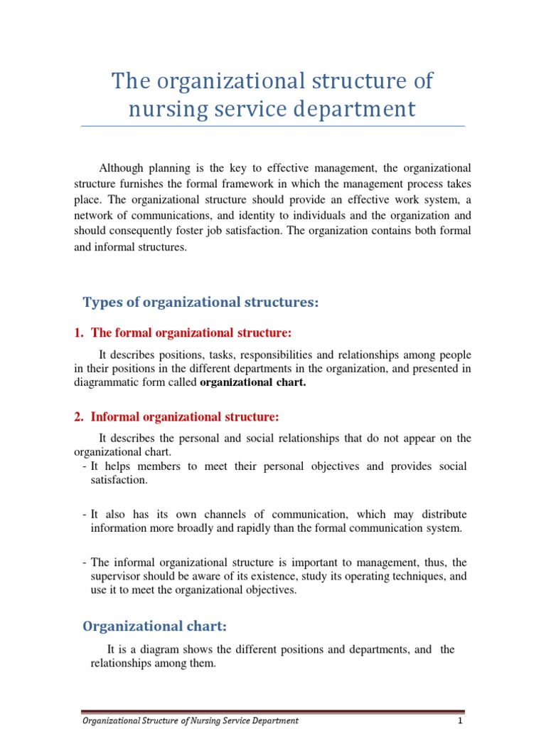 8. the Organizational Structure of Nursing Service Department